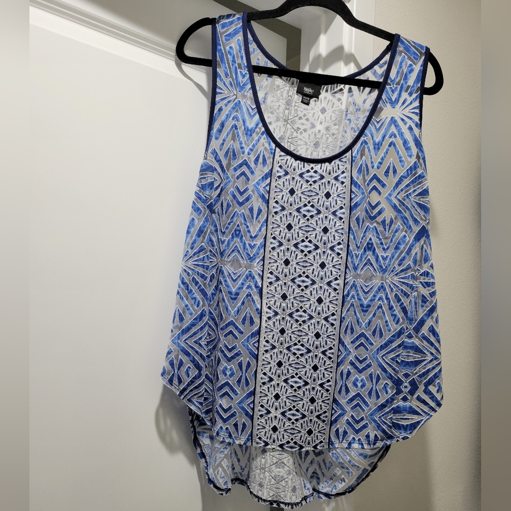 Massimo Sheer Blue, Black & White Print Design Tank Top